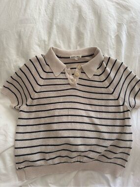 Alex Mill Beige Polo Top with Black Stripes